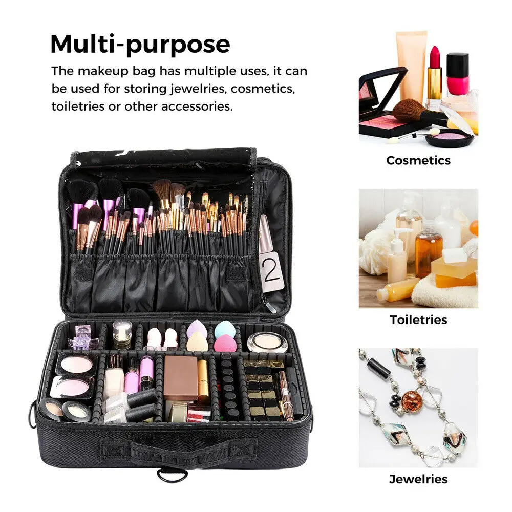 PU Professional Makeup Bag Portable Cosmetic Brush Organize Case Storage Box Toiletries Cosmetics Organizer Nail Tool Suitcase
