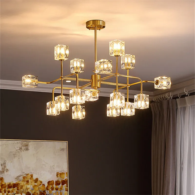 Светодиодный скандинавский пост-современный свет Роскошная медная хрустальная люстра гостиная столовая спальня дизайнер ins чистая красная подсветка