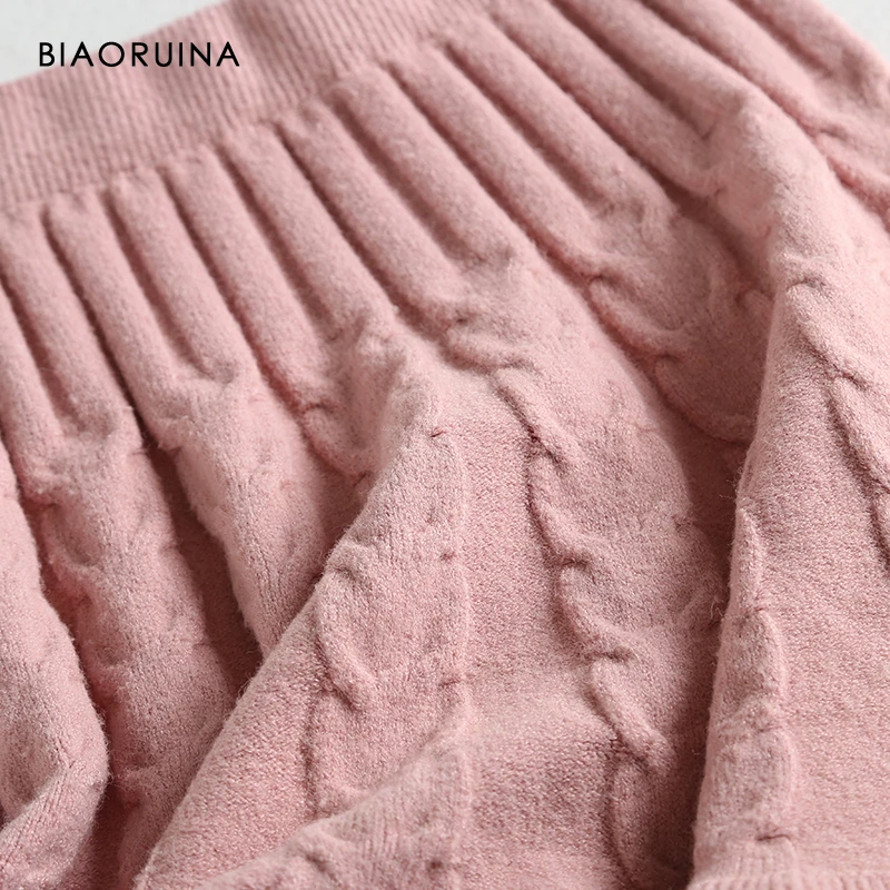 BIAORUINA, Женская милая однотонная трикотажная юбка, женская элегантная мини-юбка с высокой талией, Корейская Стильная Милая юбка для девочек, один размер