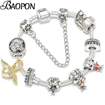 

BAOPON Fashion Silver Color Crystal Bracelets & Bangles Beads Charm Bracelets For Women Snake Chain Bracelets Pulseras Mujer