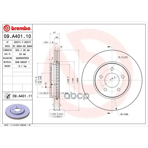 Диск Тормозной Brembo арт. 09.A401.11