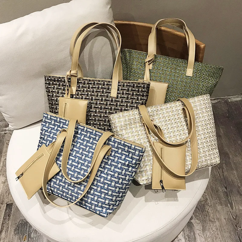 

Different Size Bags Women's 2019 Winter New Style Fashion Simple Toth Shoulder Large Bag Large Capacity Hand Woven Bag