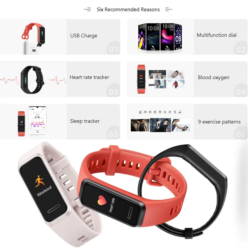 Huawei Band 4 USB зарядка смарт-браслет пульсометр монитор здоровья шагомер многоуровневый циферблат Носимых устройств глобальная версия