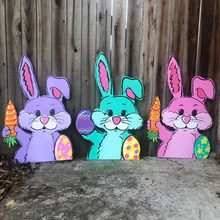 

Easter Colorful Bunny Outdoor Garden Metal Stakes Rabbit Paper Cutting Holiday Decoration Garden Lawn Home Decor Yard Signs