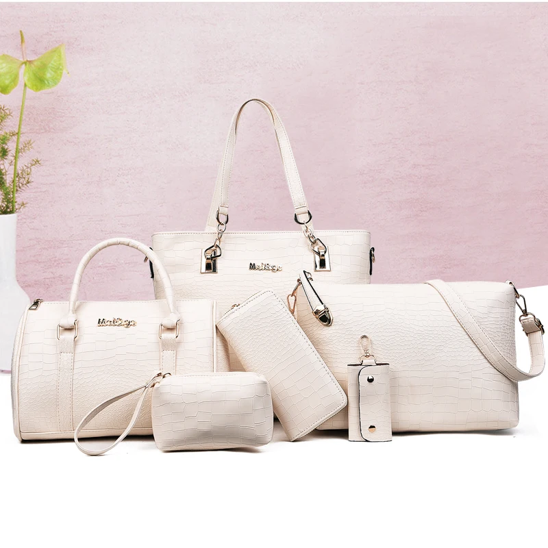 

WERAIMJX Luxury Handbags Alligator Print Women Bags New Designer 6 Pieces Set Female Composite Bags PU Leather Shoulder Bags