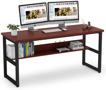 

Computer Desk Writing Desk with Bookshelf 63inch Table for Home Office