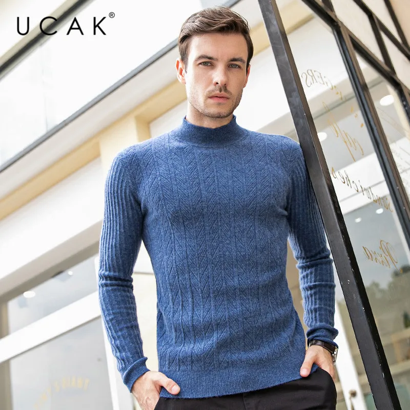 Hot Product UCAK Brand Pure Merino Wool Sweater Men O-Neck Pullover Men Autumn Winter Warm Casual Striped Pull Homme Cashmere Sweaters U3096