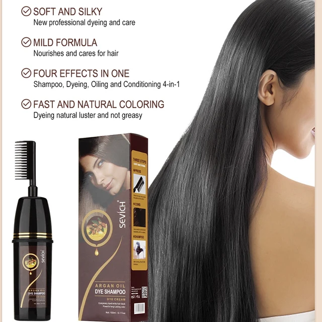 Sevich Argan Oil 150ml Black Color Hair Dye Shampoo With Comb Fast amp Easy Dye Coloring