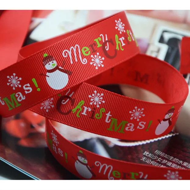 1Y/pc 25 мм Снежинка печать атласные ленты Рождественская вечеринка Декор корсажная лента подарки упаковка Рождественские ремесла лента