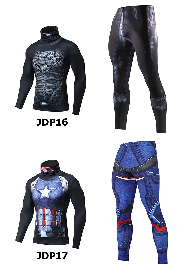 Мужские спортивные костюмы, спортивный костюм для фитнеса, одежда, термальный 3d-принт, Рашгард, супергерой, Человек-паук, высокий воротник, нагрудный компрессионный комплект