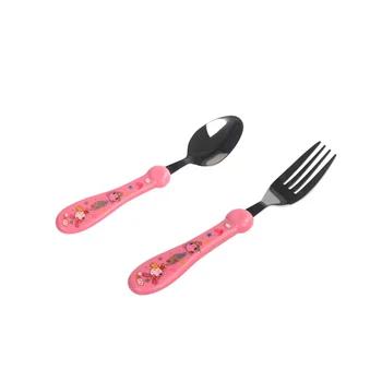 

Children's Spoon and Fork Set Toddler Stainless Steel Flatware Tableware with Cartoon Handle (Pink)
