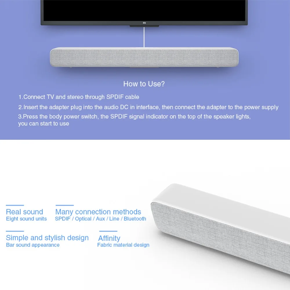 Xiaomi Bluetooth ТВ звуковая панель беспроводной Bluetooth динамик Саундбар поддержка оптический SPDIF AUX in для домашнего кинотеатра