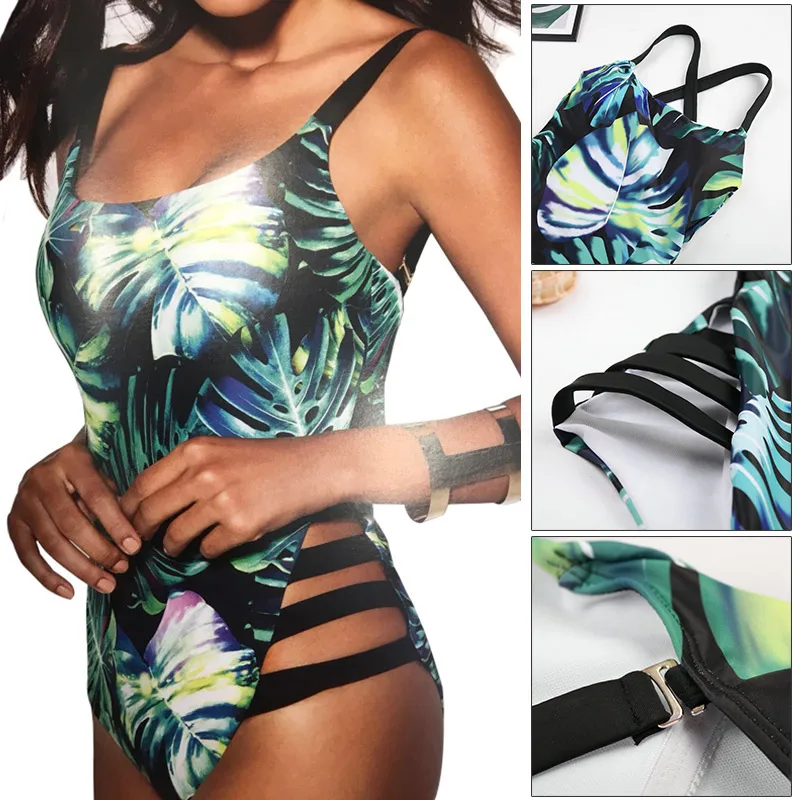 

One Piece Swimsuit Just Chest Pad Without Steel Support Floral Girls Beach Wear Bikini Set Breathable Elastic Adjustable