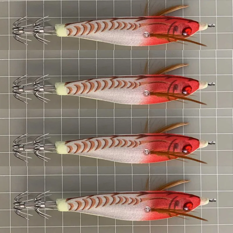 

8Pcs Fishing Lure 10cm/10g Squid Hook Squid jigging Wobblers Octopus Cuttlefish Wood Shrimp Hard Baits 3D Eye