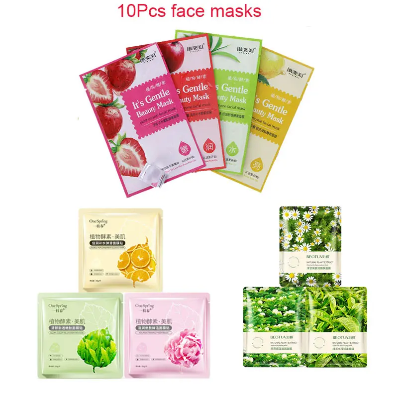 

HOREC 10Pcs plant Emulsion facial Masks Anti-Aging Moisturizing Oil-control Plant flowers disposable face Mask skin care