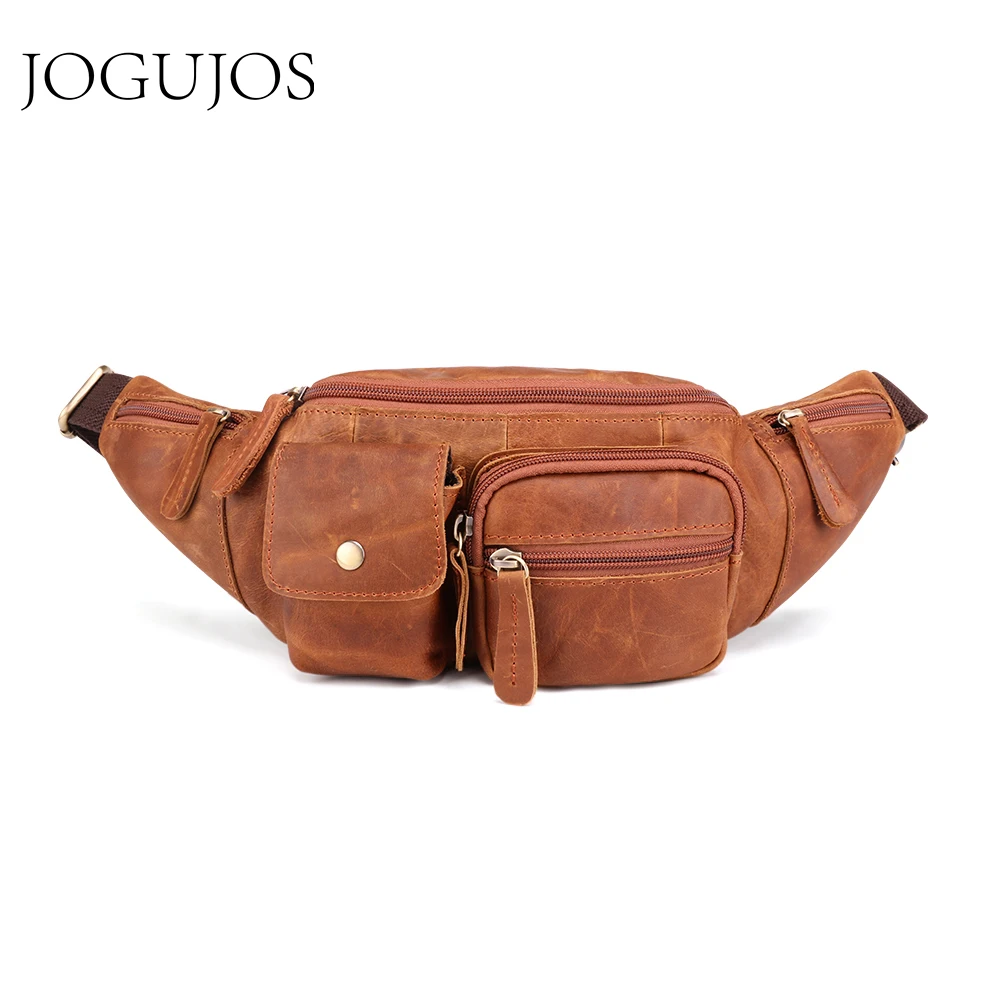 

JOGUJOS Genuine Leather Men Waist Packs Vintage Fanny Pack Belt Bag Male Crossbody Bag Cowhide Chest Bag Money Belt Bag For Man