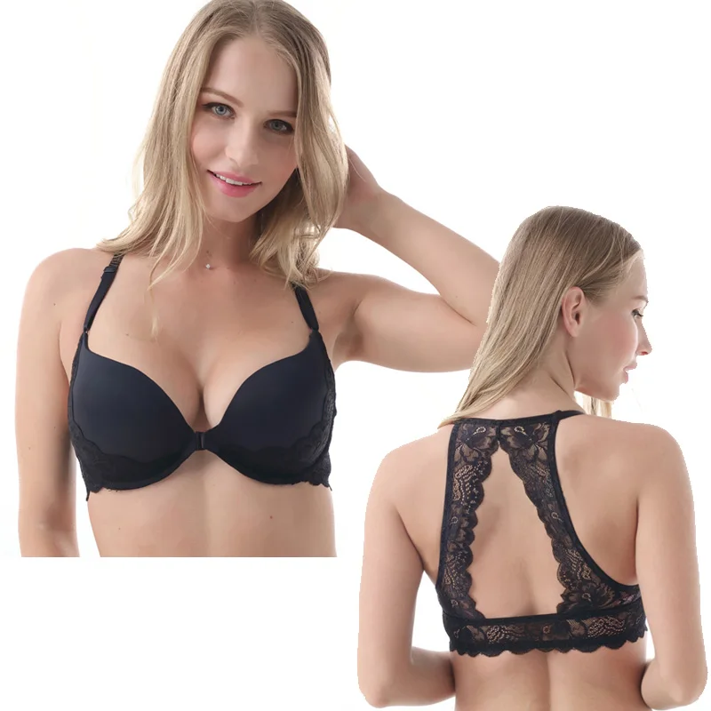 

MiaoErSiDai Front Closure Y-line Lace Bra For Women High Quality Sexy Seamless Push Up Bra Girl's Underwire Lingerie 32-40 A-DD