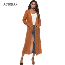 Осенне-зимний женский свитер, Модный повседневный однотонный розовый свитер, куртки для женщин, винтажный свободный длинный вязаный кардиган, свитера