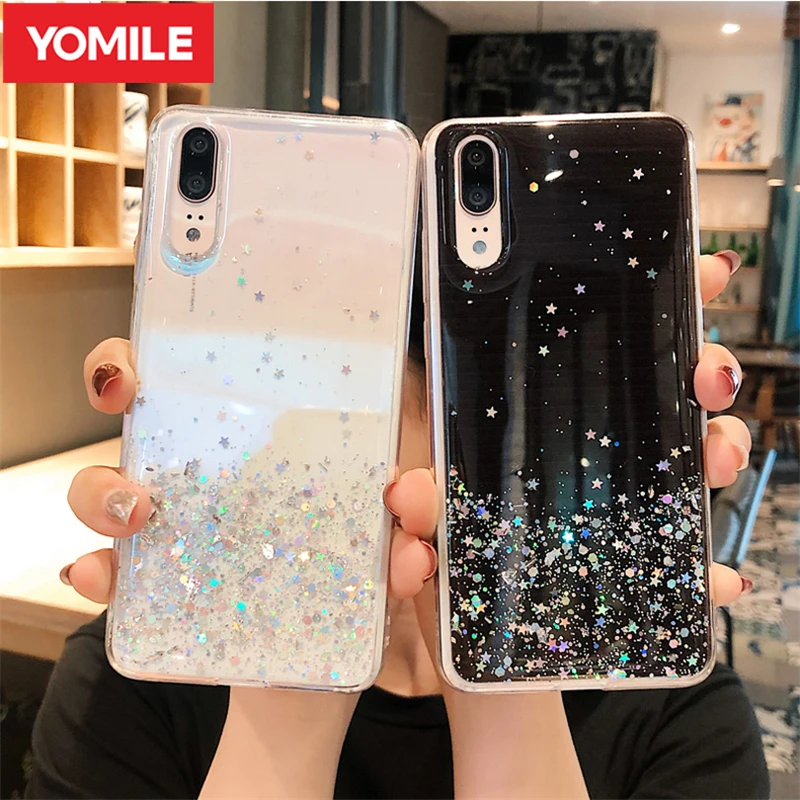 YOMILE Gradient Glitter Star Silicone Luscious Cases For Iphone 6 7 Plus 6S X XR XS MAX Transparent Shiny Soft TPU Luxury Cover |