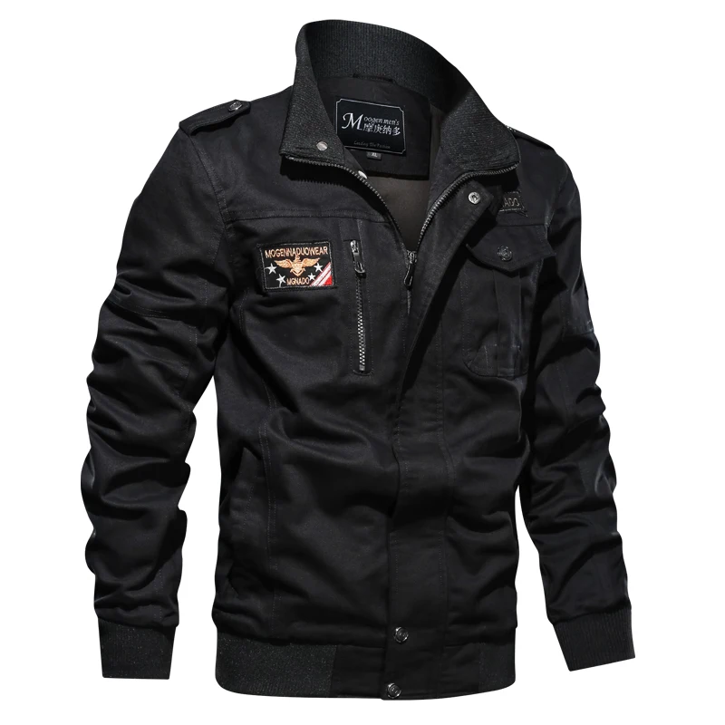Повседневная мужская хлопковая куртка-пилот, Военная Мужская куртка на молнии, армейская мужская куртка-бомбер, зимняя мужская куртка-бомбер - Цвет: Black MG9962