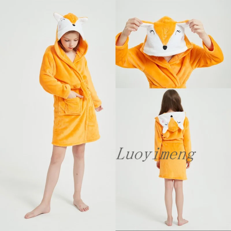 Kids Unicorn Hooded Bathrobe Children's Night Gown Bath Robe Kigurumi Animal Sleepwear For Girls Boys Clothes Towel Bath Robes