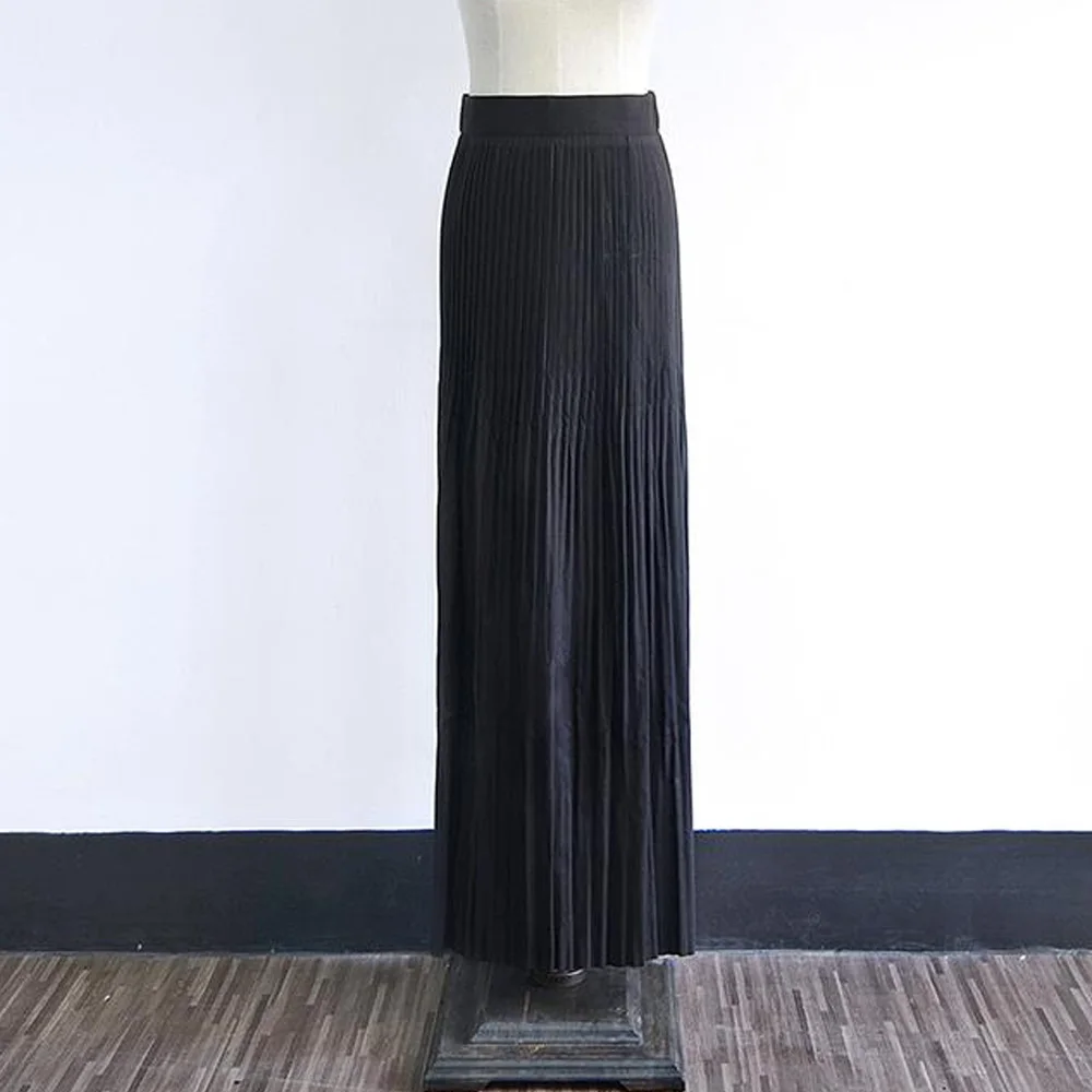 Black Skirt Длинная Плиссированная макси юбка женская летняя Осенняя высокая талия, длиной в Пол однотонная мусульманская повседневная юбка Jupe Plissee Femme женская нижняя - Цвет: Black Skirt