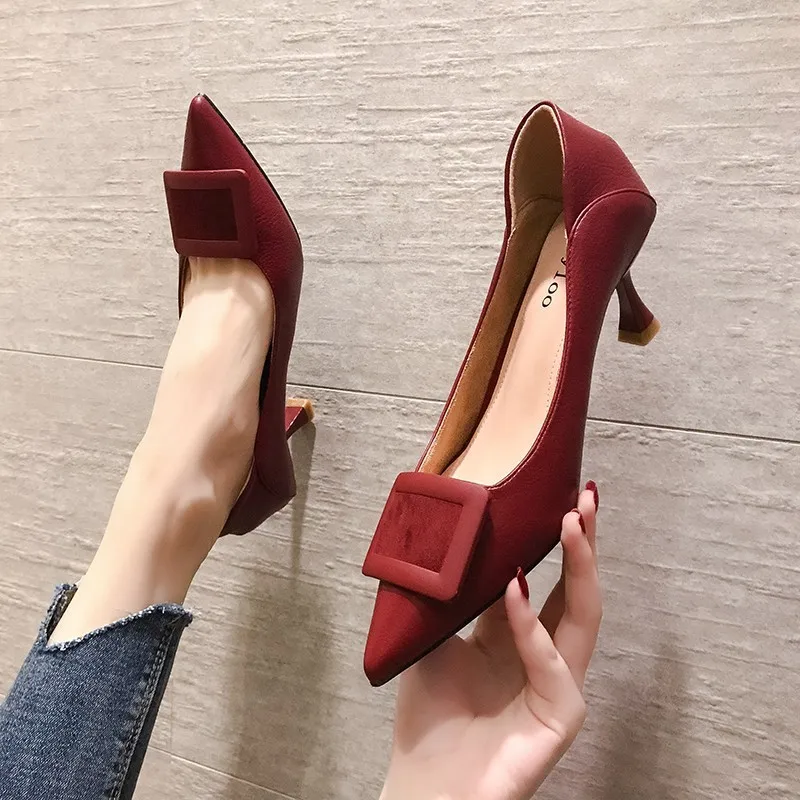 

Pointed Toe High Heel Shoes Women 2020 Spring Elegant Women Pumps 5 Cm Thin High Heel Ladies Shoes Red Black Beige Kitten Heels