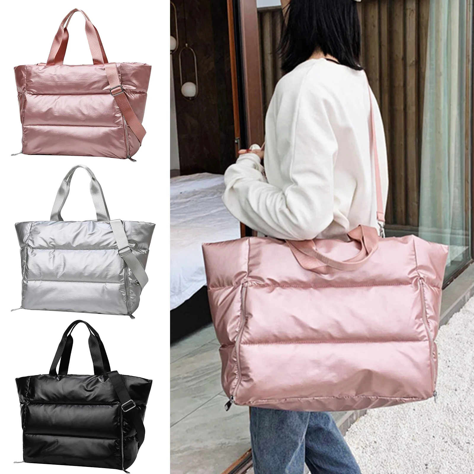 Women Sports Handbag Gym Duffle Travel Messenger Luggage Shoulder Bag Black