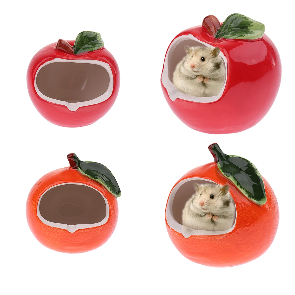 Ceramic Cartoon Apple/Orange Shape Hamster House Summer Cooling Small Animal Pet Nesting Habitat Cage Accessories