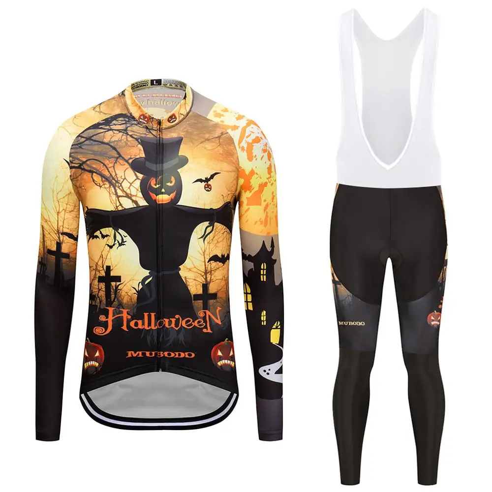 

Spring autumn Halloween day ghost pumpkin long sleeve cycling jersey set bike cloth MTB Ropa Ciclismo Bicycle maillot GEL pad