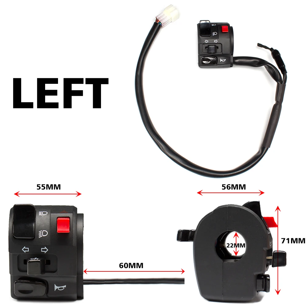 22 мм мотоциклетные переключатели рупорный переключатель аварийный рожок сигнал поворота Кнопка зажигания для Honda Cb190 Xr 250 Cg125 Shadow Yamaha - Цвет: LEFT