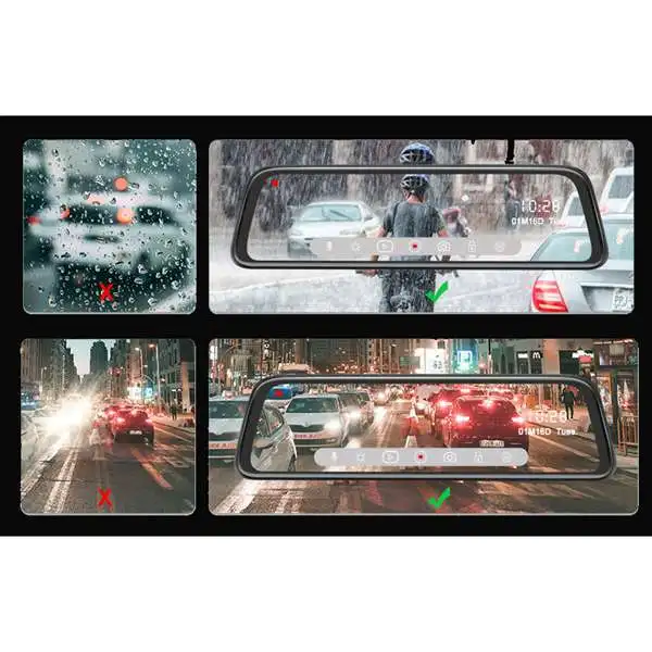 IPS 10 Inch Dash Cam, Rear View Mirror Dashcam with FHD 2K+1080P Dual Lens Press Screen Mirror Dash Cam with HAISI 3556 Chip Wat
