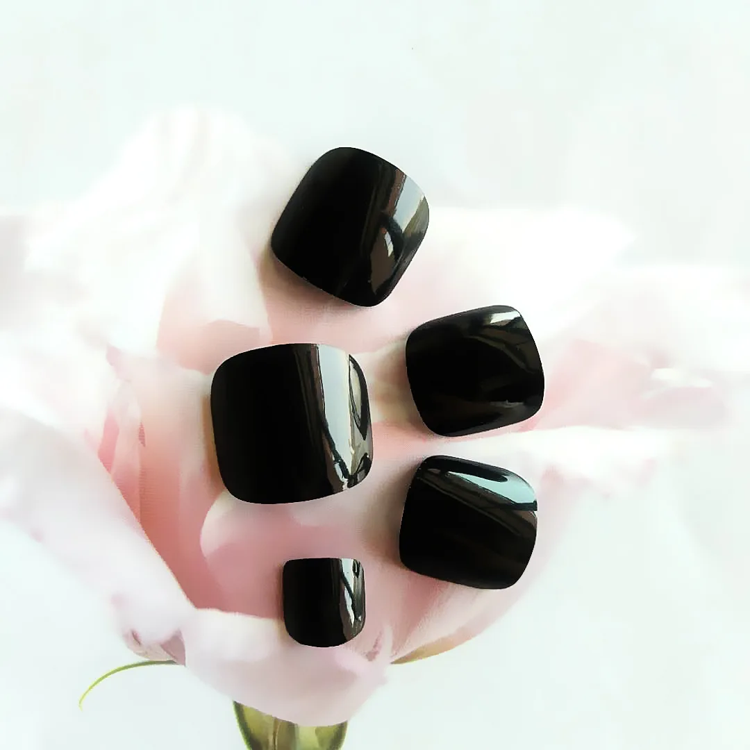Nusx Dark Black Fake Toes Nails For Toes Shiny 24pcs Ladies Toenails Manicure Full Cover Toe 2