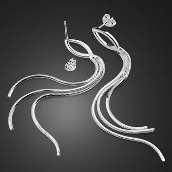 

Christmas gifts Contracted and pure silver long tassel earrings Lady Solid 925 sterling silver women earrings silver jewellery