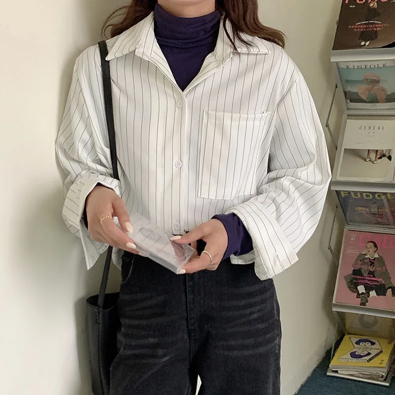 

2022 Spring Female Shirts Women Striped Shirts Office Lady Clothes Women Shirts Solid Casual Fashion Long Sleeves Blusas 6703