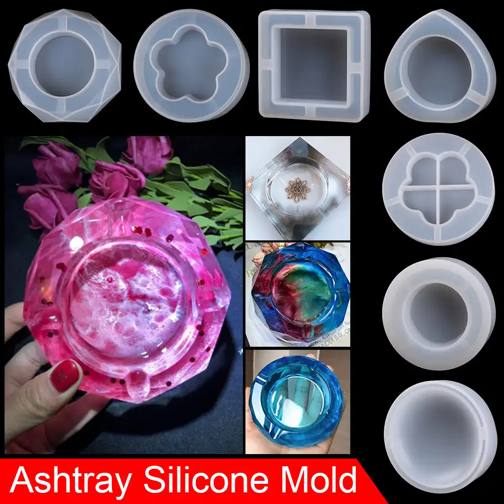3D DIY Transparent Round Square Resin Silicone Mold DIY Ashtray Mold Resin Crystal Silicone Tool Making Hand Craft Polished Clay Mould