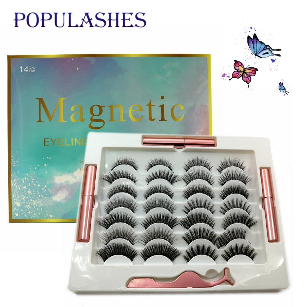 

10 Magnetic Eyelashes Set 14 Pairs 3d Fake Mink False Eyelashes Magnet with Tweezers and Waterproof Eyeliner Makeup Tools Vendor