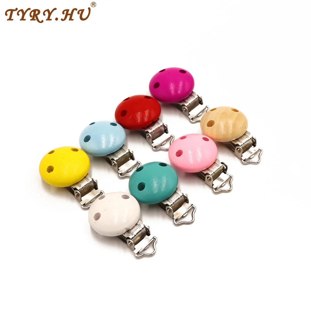 

TYRY.HU 1Pcs Wooden Round Pacifier Clip Baby Teething Pacifier Clips Dummy Clips DIY Pacifier Chain Accessory