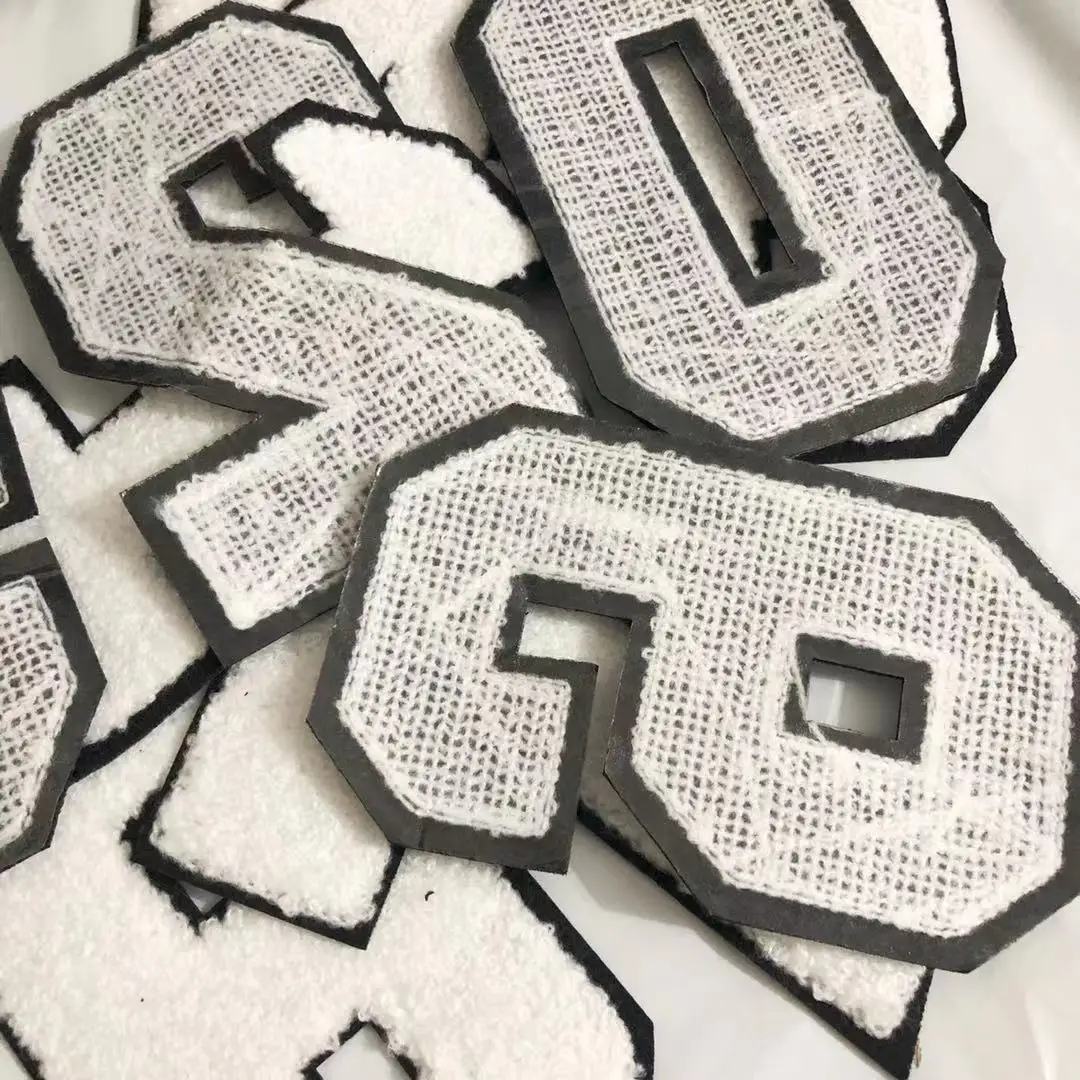 대형 흰색 디지털 셔닐 실 수 놓은 철 패치 Applique Diy 번호 배지 패치 아이 의류 가방 액세서리