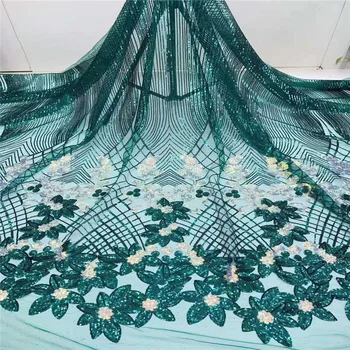 

Sequins Lace African Water soluble Lace Fabric Embroidered Nigerian Lace Fabric 2020 High Quality Green French Tulle Lace Fabric