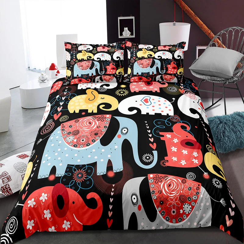 Fanaijia комплекты постельного белья со слоном люкс Бохо животных печати пододеяльник набор с наволочкой полный размер постельное белье домашний текстиль