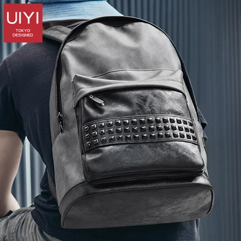 

UIYI brand backpack male rivet fashion trend street PVC leather casual travel backpack Man bag Backpack Korea waterproof square