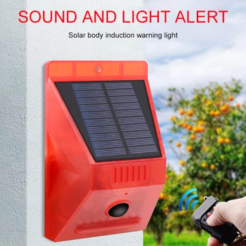 

Solar Warning Lamp Flash Alarm Light With Motion Sensor Remote Control 129db Noise Safety Light Night Mode Farm Barn Villa Yard