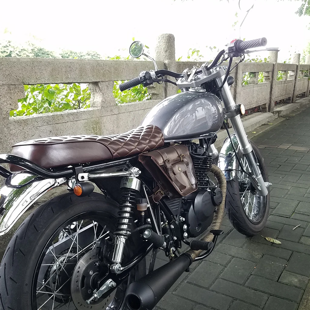 Brown Motorcycle Flat Brat, Styling Vintage Saddle Seat Cushion