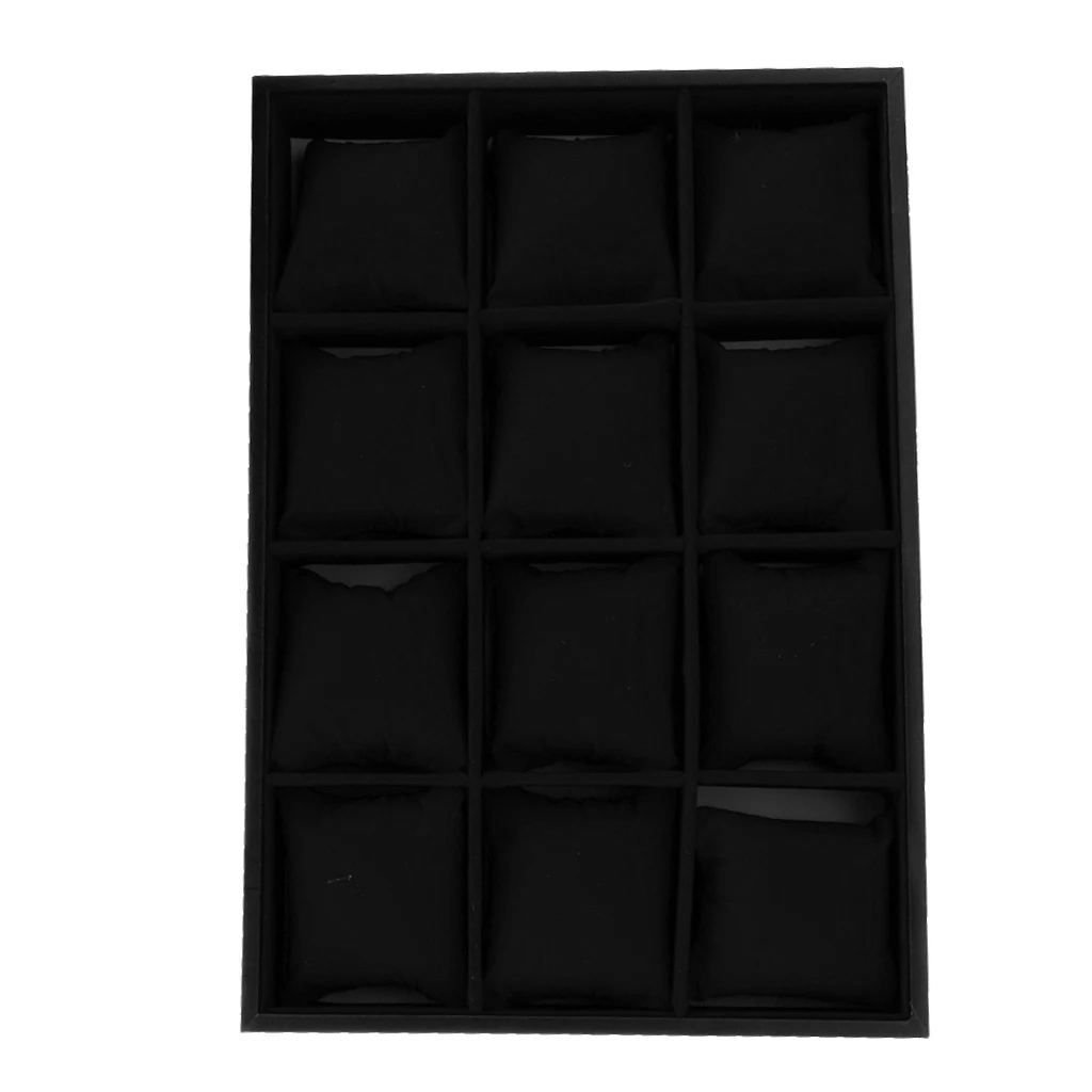 12 Grid Velvet Watch Bacelet Jewelry Display Storage Box Case Pillow Holder