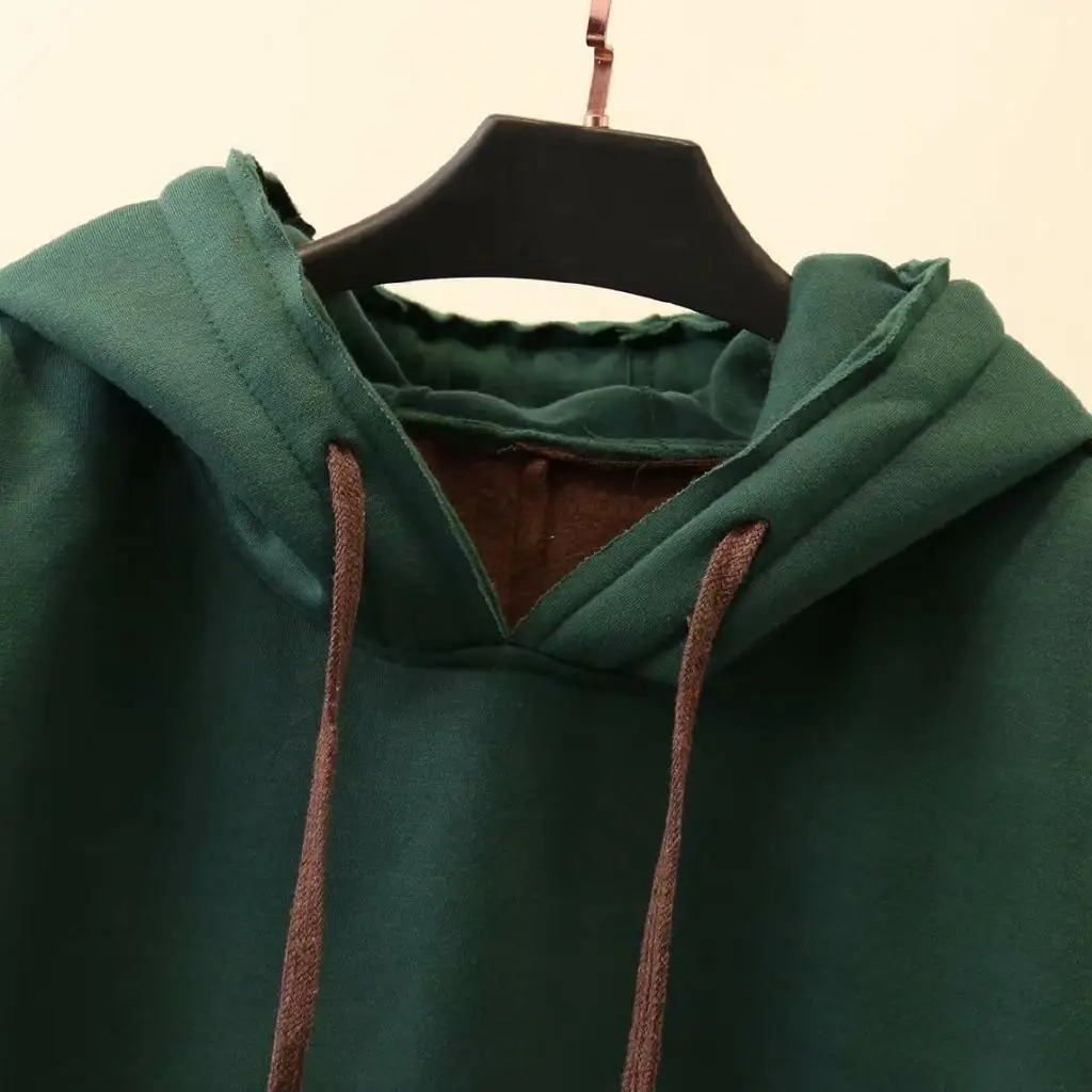 Размера плюс Для женщин XL-2XL утепленные Толстовки с капюшоном, изготовленные по лоскутной технологии, пуловер, повседневная верхняя одежда