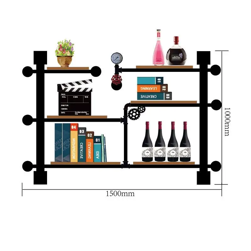 Ретро дизайн металлическая настенная полка для вина искусство Винный Стеллаж украшение стены высокая температура выпечки Краска настенная полка Ретро книжная полка водяная труба мембранная настенная вешалка - Цвет: Черный