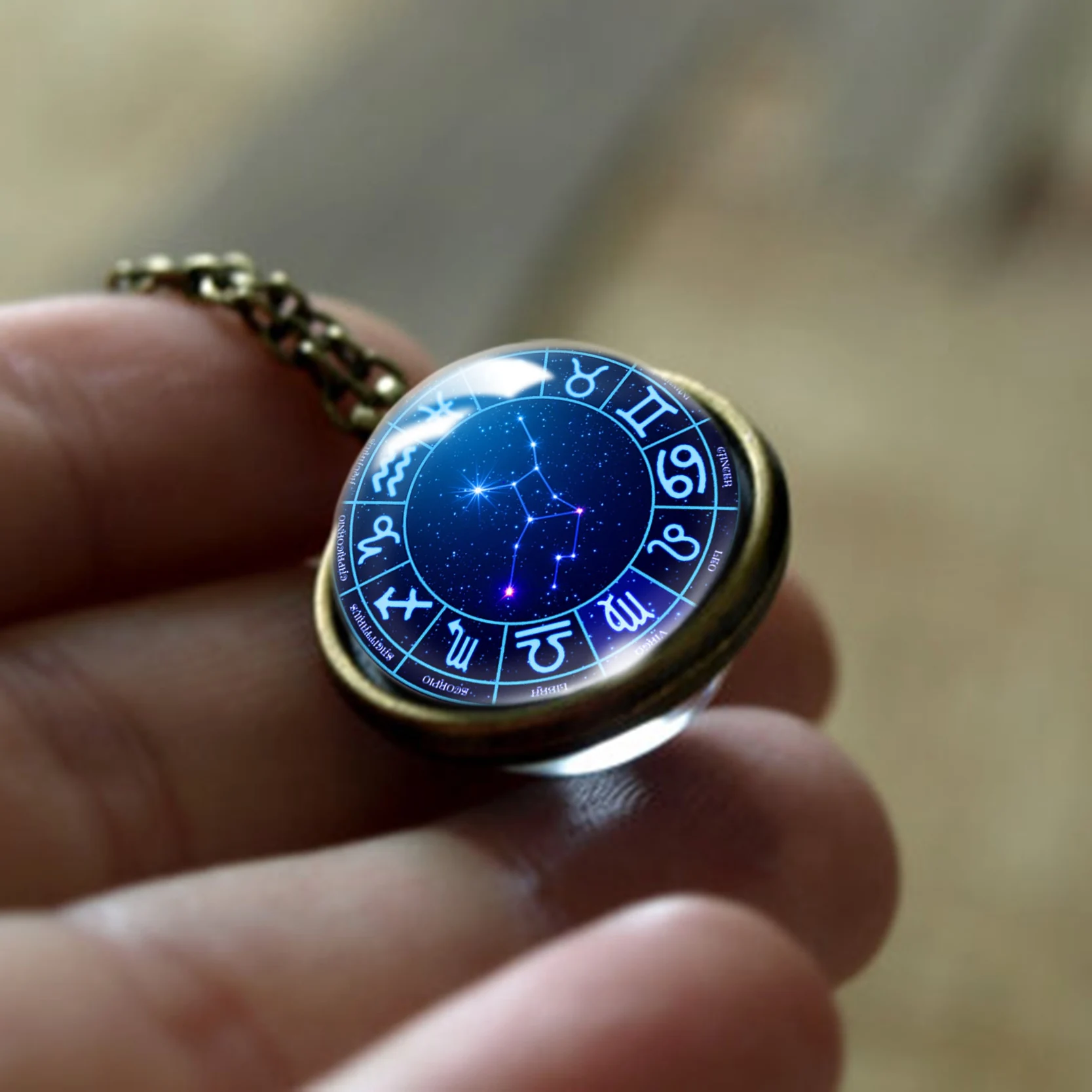 Virgo 12 зодиака двухсторонний стеклянный подвесной брелок ожерелье Лев Таурус Близнецы ожерелье со скорпионом 12 созвездий мужские и женские ювелирные изделия - Окраска металла: Virgo