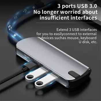 

4 in 1 Type-c Hub Multiport Adapter with 4k HD Aluminum 3 USB3.0 Port Wireless Charger USB-c Docking Station
