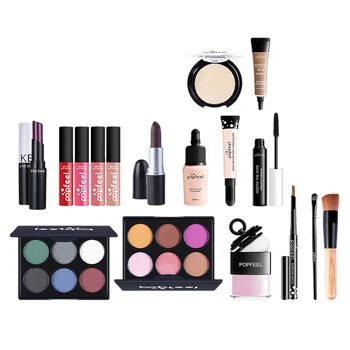 

Popfeel 20PCS/Set Cosmetics Kit Makeup Brush Eyeshadow Lipstick Puff Concealer with Makeup Bag
